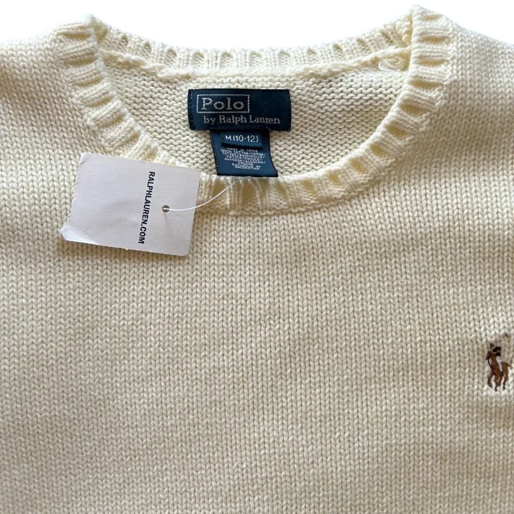 Polo Ralph Lauren Boys Youth Cable Knit Cotton Sweater Ivory M (10 - 12) NWT 🦋